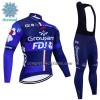 Completo Maglia ML + Pantaloncino con bretelle ML 2023 Groupama FDJ Winter Invernale Nero Blu